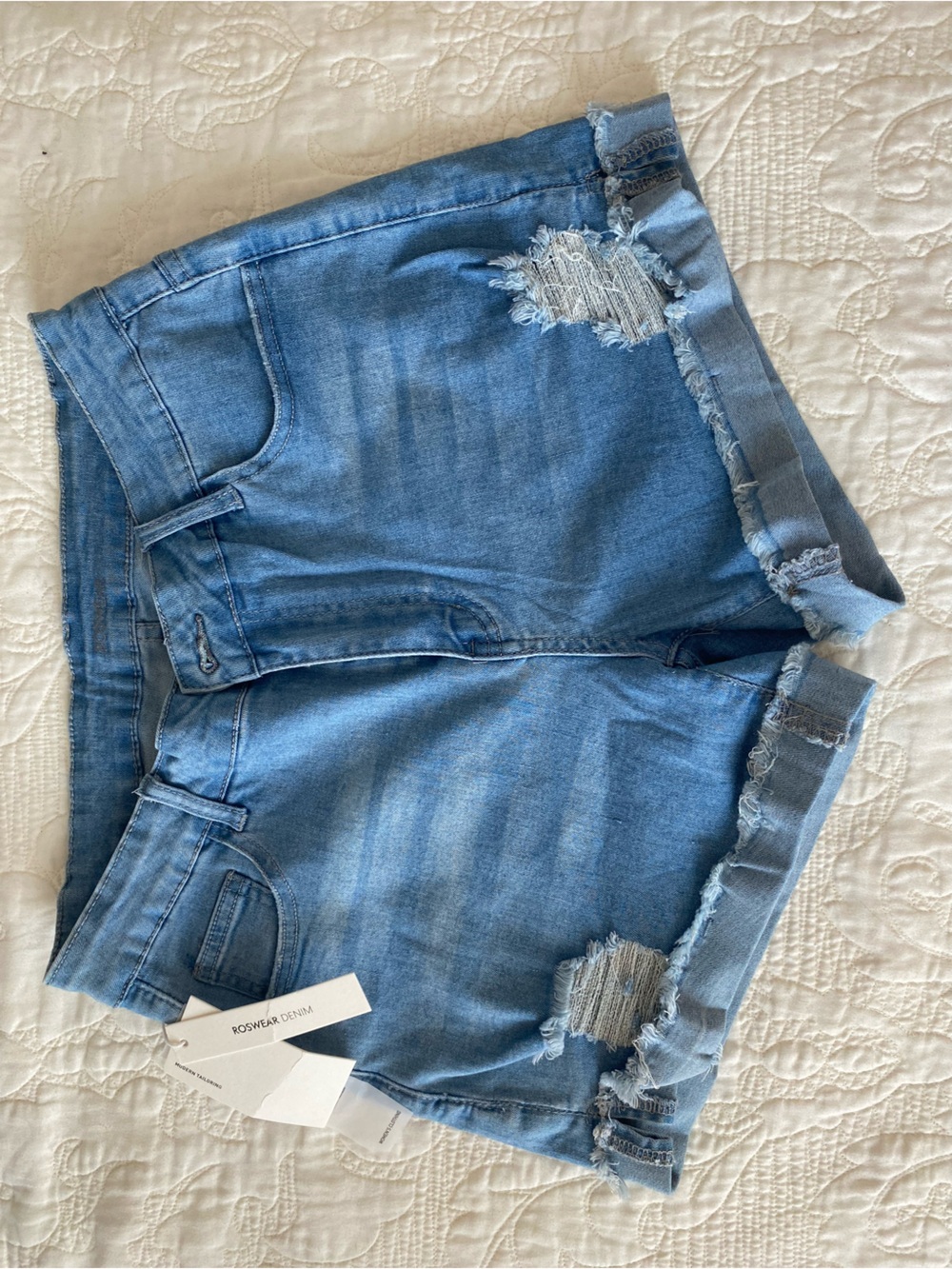 Light Blue Distressed Denim Shorts